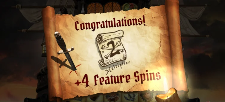 Rage of the Seas Feature Spins scroll showing 2x multiplier bonus